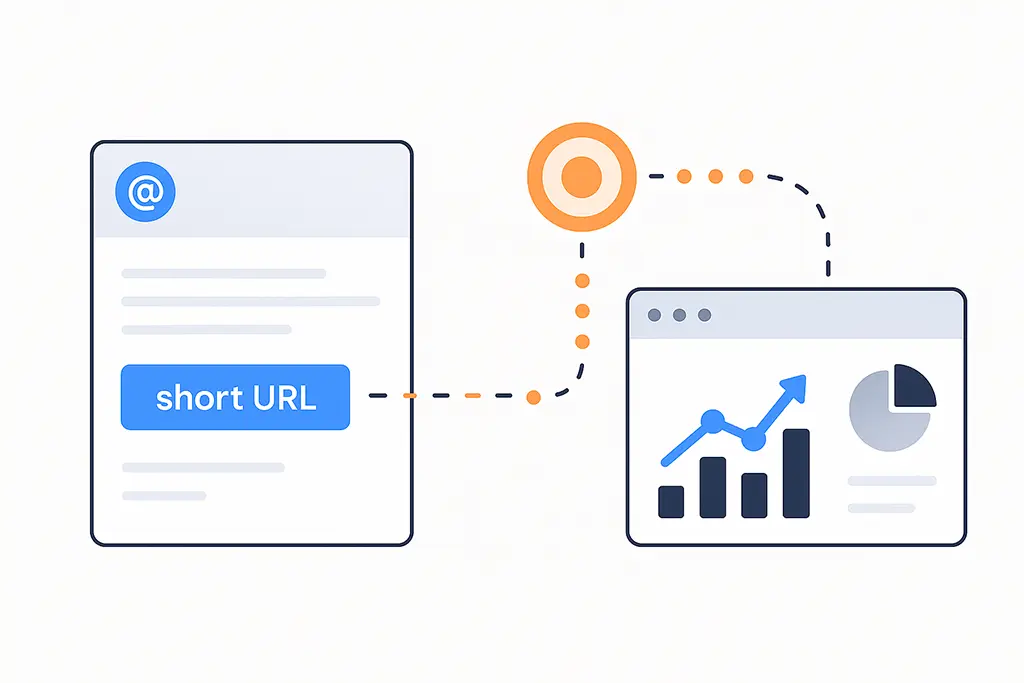 Diagram of a short link embedded in an email being tracked to analytics.