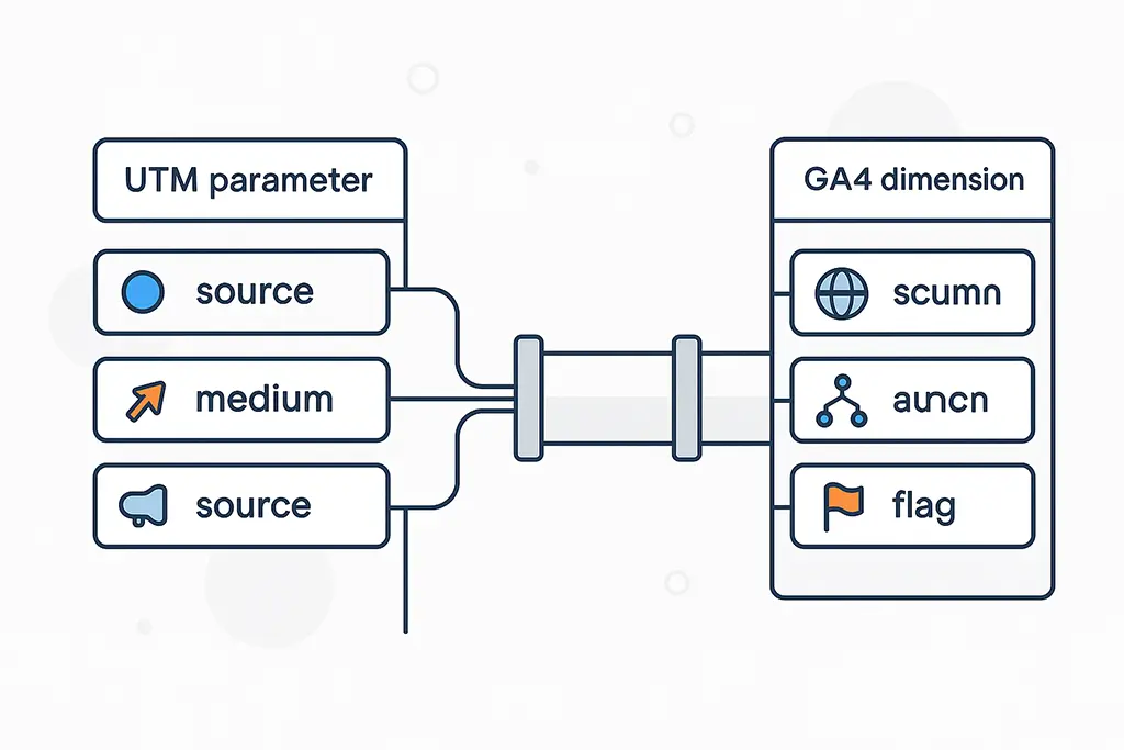 Flow diagram of UTM parameters being interpreted into GA4 dimensions.