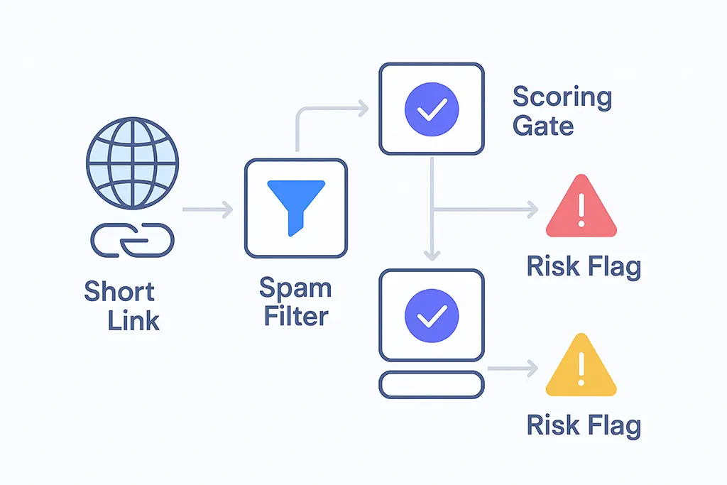 Diagram of a spam filter pipeline evaluating short links.